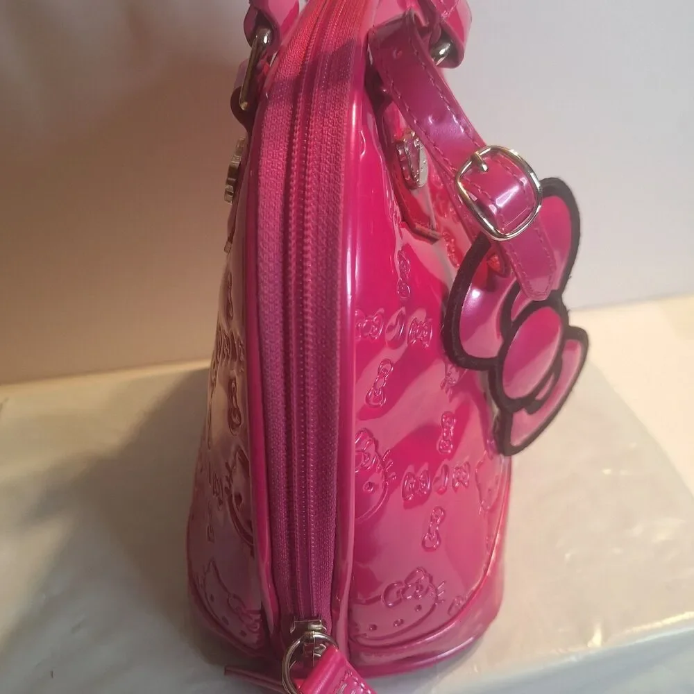 Hello Kitty Pink Patent Embossed Logo Sanrio Loungefly Satchel Handbag - Picture 4 of 12